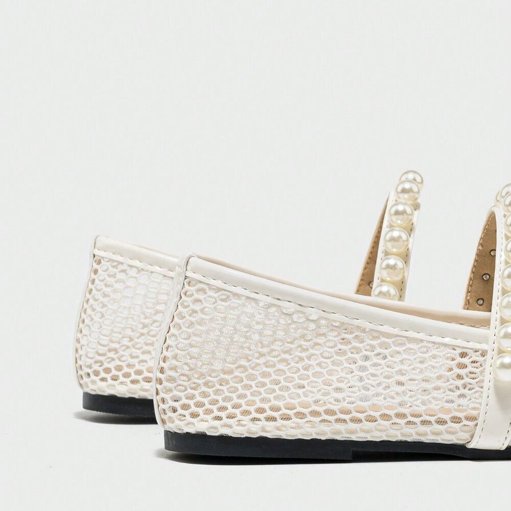 White Elegant Women's Summer Pearl One-Strap Breathable Mesh Sandals - Picture 5 of 7